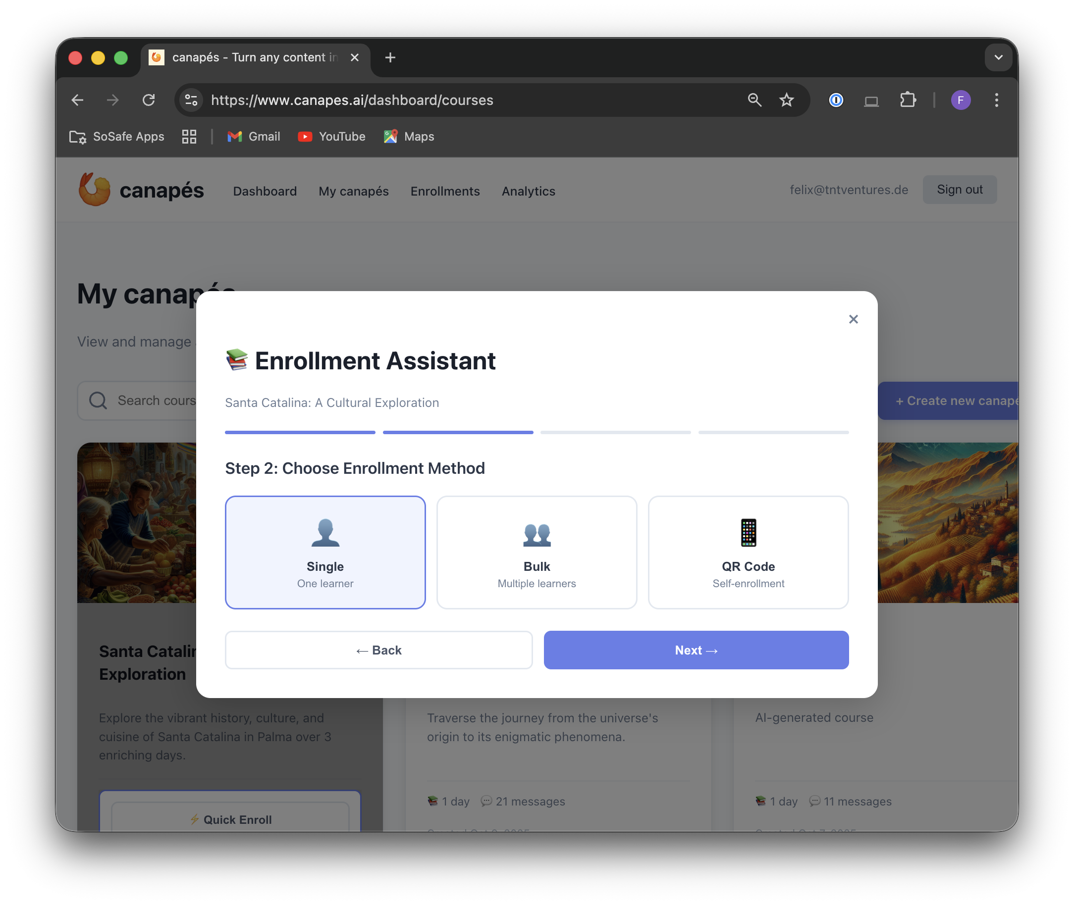 Share course interface