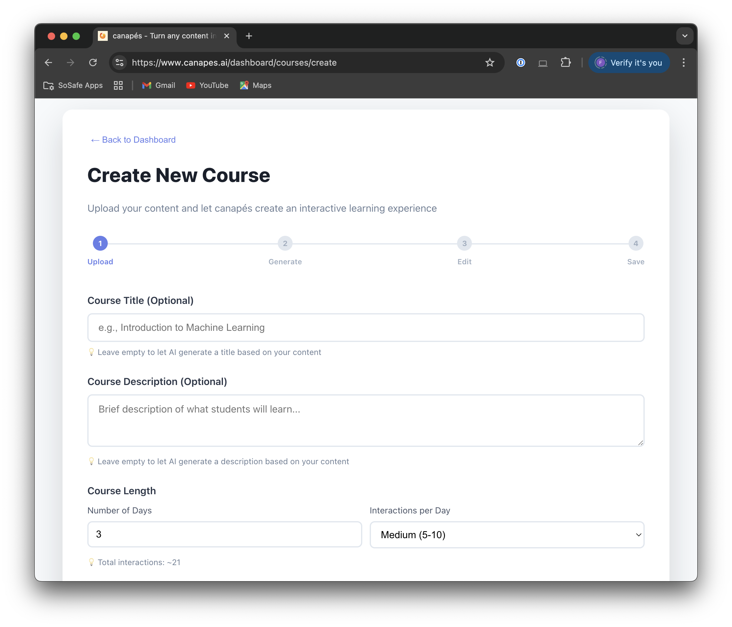 Upload interface